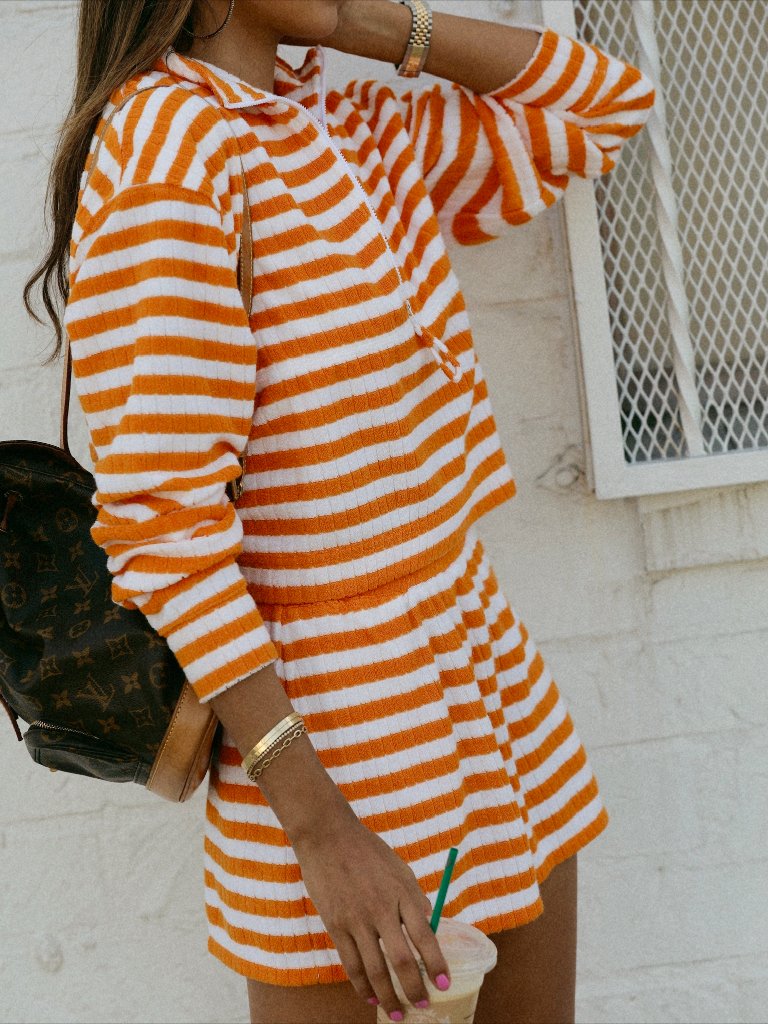 Sincerely Jules X Bandier Orange Stripe Fern Shorts Small Nwot Matching Set